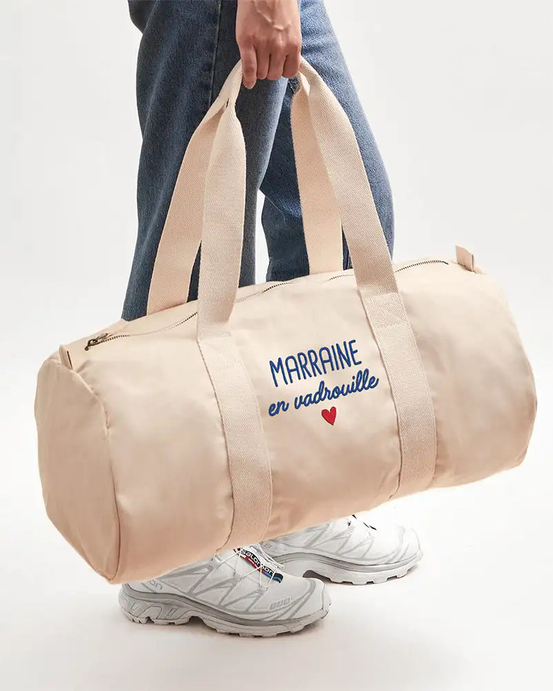 Sac polochon beige avec broderie personnalisée