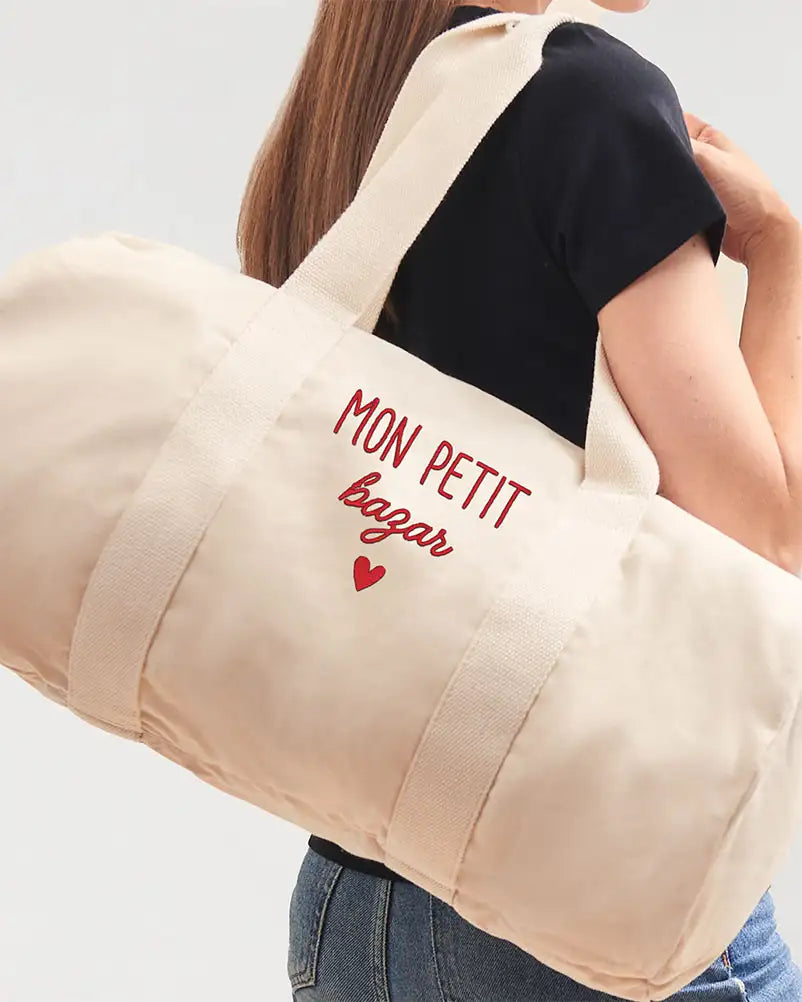 Sac polochon beige avec broderie personnalisée