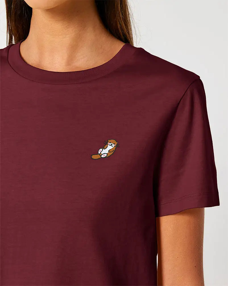 T-shirt bordeaux femme avec pictogramme loutre brodé