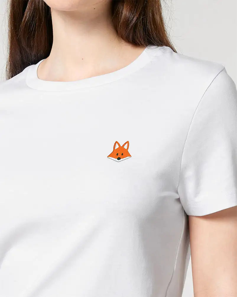 T-shirt blanc pour femme avec pictogramme renard brodé
