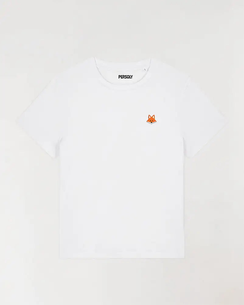 T-shirt blanc pour femme avec pictogramme renard brodé