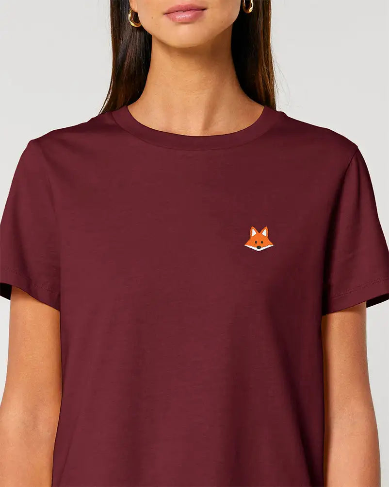 T-shirt bordeaux pour femme avec pictogramme renard brodé