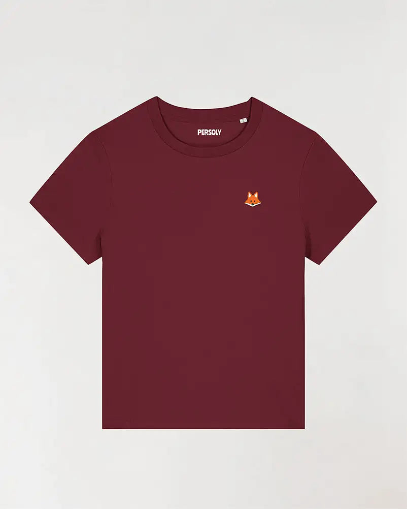T-shirt bordeaux pour femme avec pictogramme renard brodé