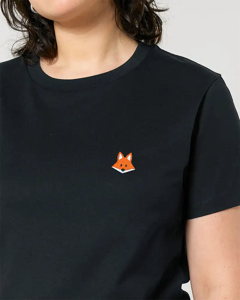 T-shirt noir pour femme avec pictogramme renard brodé
