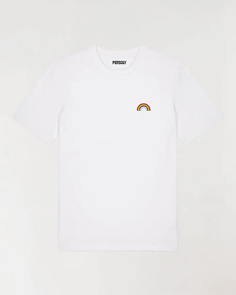 T-shirt blanc homme avec arc en ciel brodé