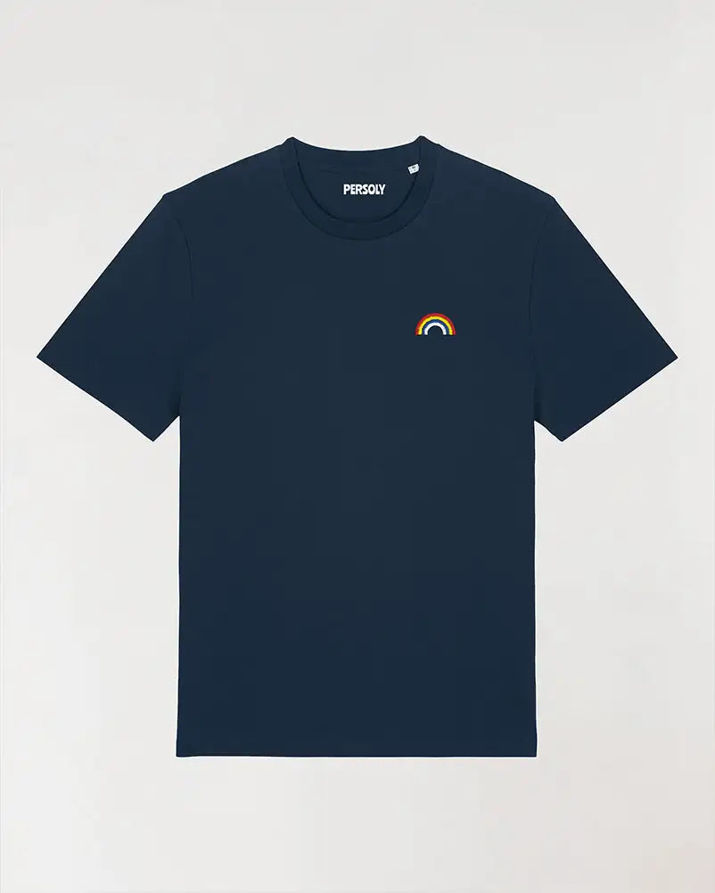 T-shirt bleu homme avec arc en ciel brodé
