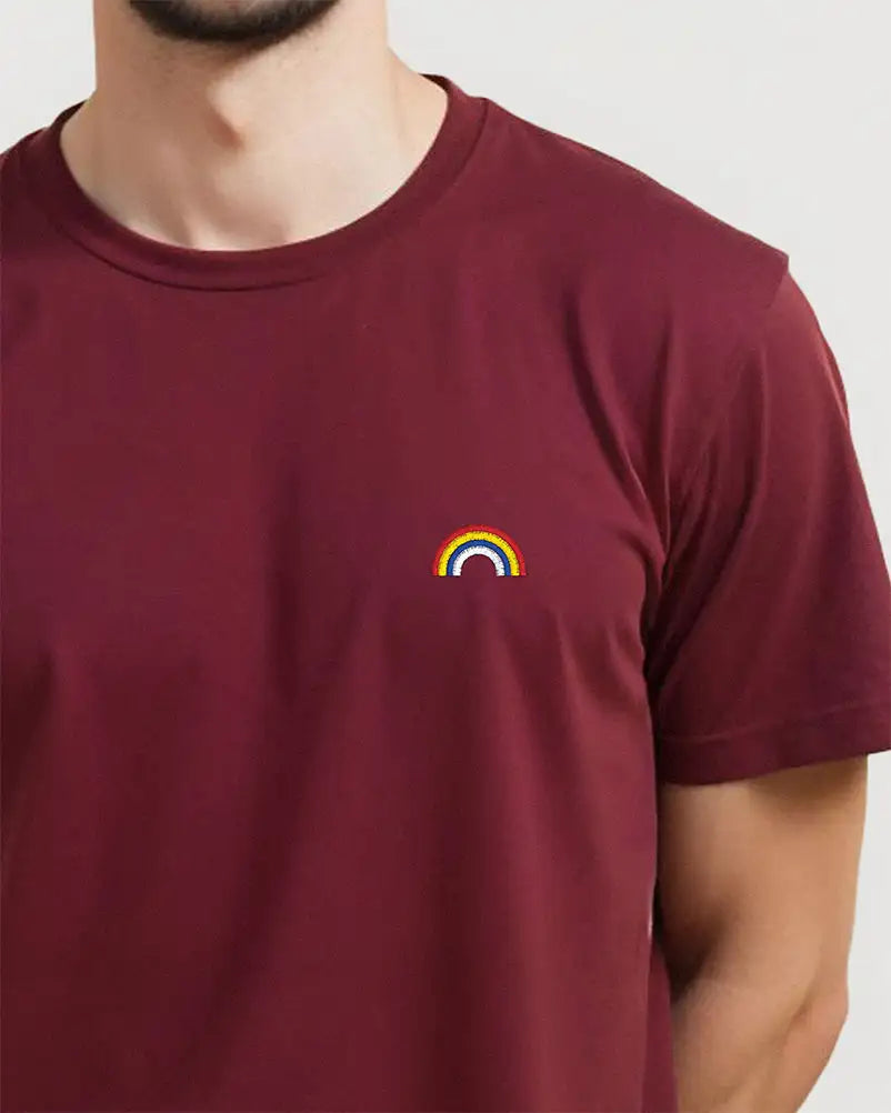 T-shirt bordeaux homme avec arc en ciel brodé