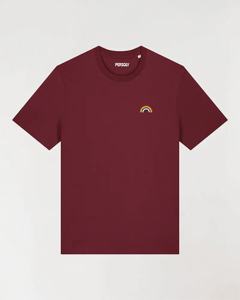 T-shirt bordeaux homme avec arc en ciel brodé