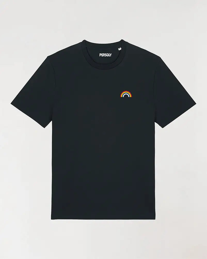 T-shirt noir homme avec arc en ciel brodé