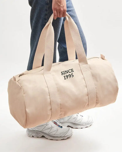 Sac polochon beige avec broderie personnalisée