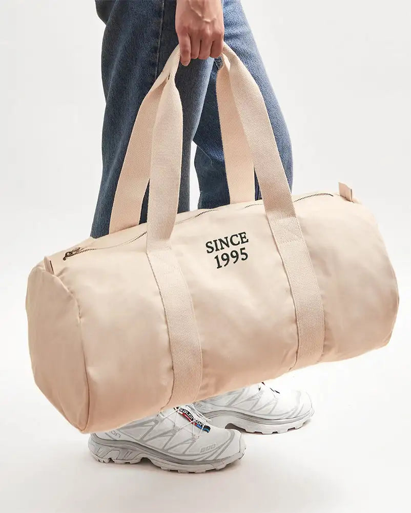 Sac polochon beige avec broderie personnalisée