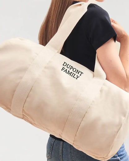 Sac polochon beige avec broderie personnalisée