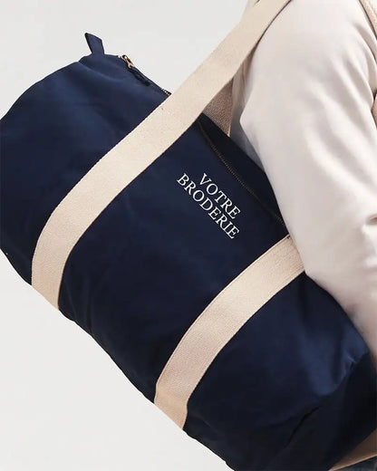 Sac polochon bleu avec broderie personnalisée