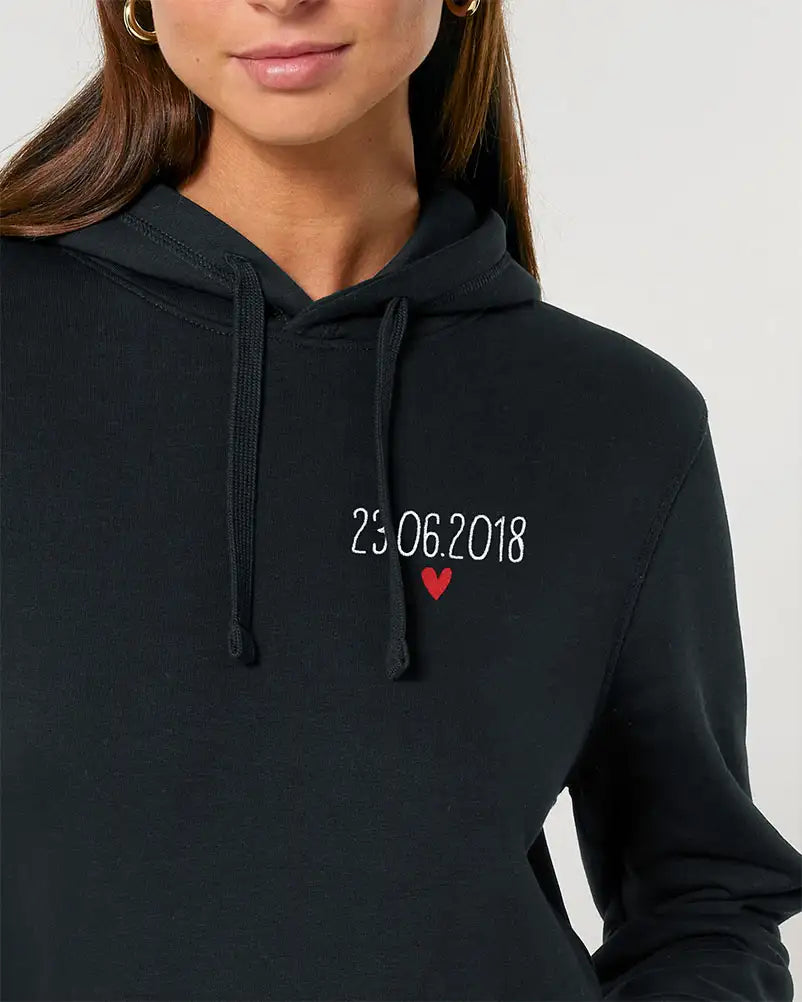 Sweat capuche unisexe noir avec texte brodé personnalisé