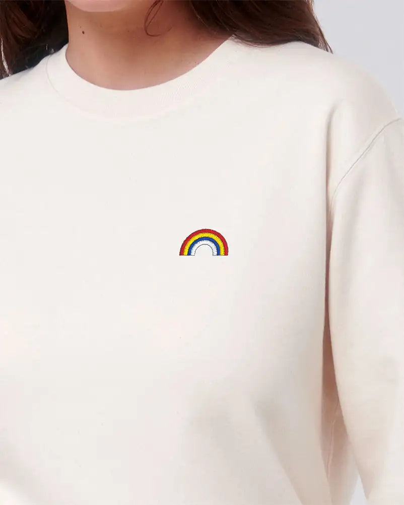 Sweat unisexe beige avec arc-en-ciel brodé