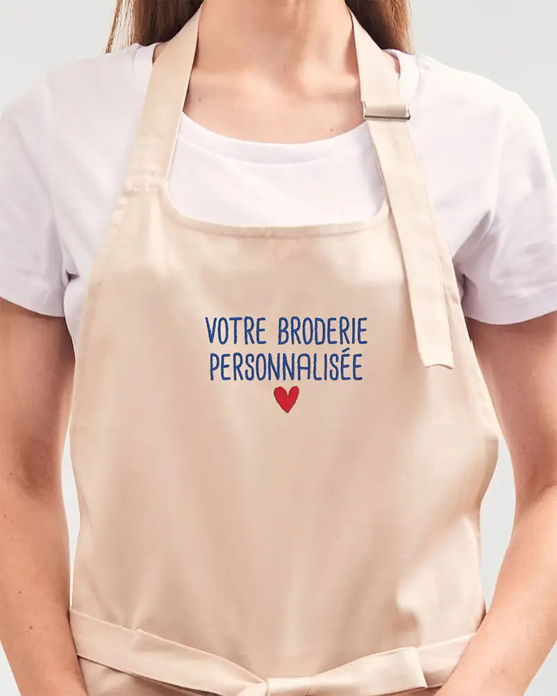 Tablier beige brodé personnalisé