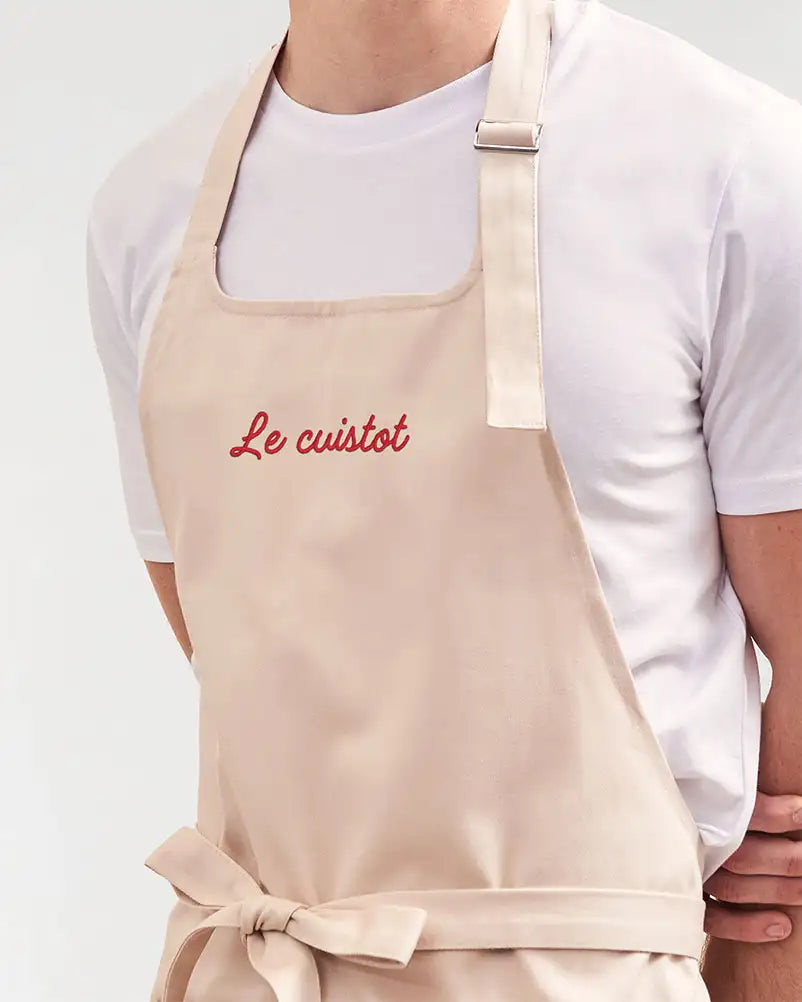 Tablier beige brodé personnalisé