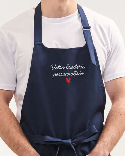Tablier bleu brodé personnalisé