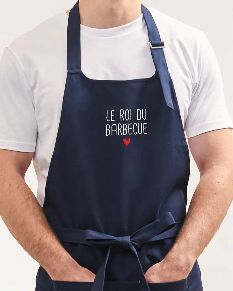 Tablier bleu brodé personnalisé