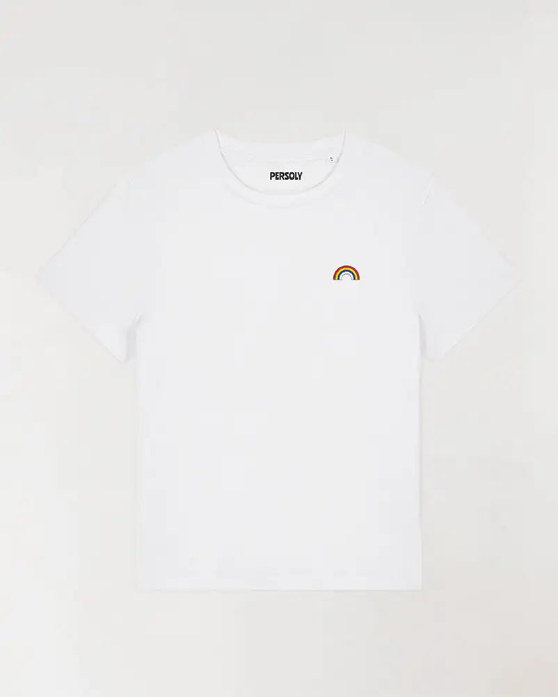 T-shirt blanc pour femme avec arc-en-ciel brodé