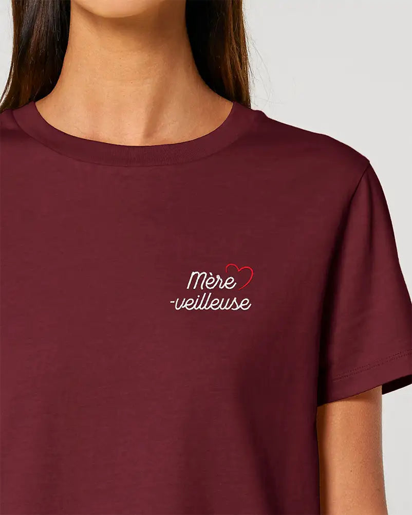 T-shirt bordeaux pour femme avec mère-veilleuse brodé