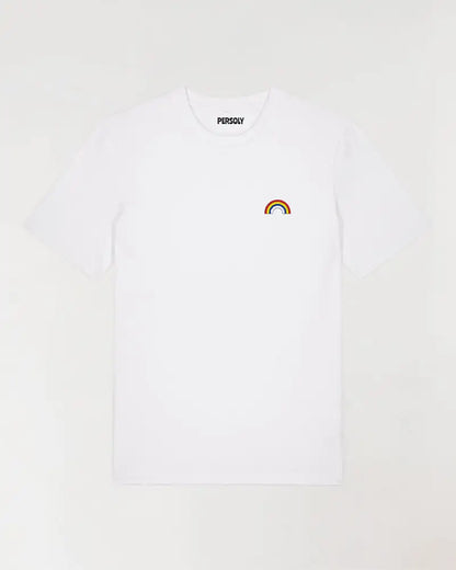 T-shirt blanc homme avec arc en ciel brodé