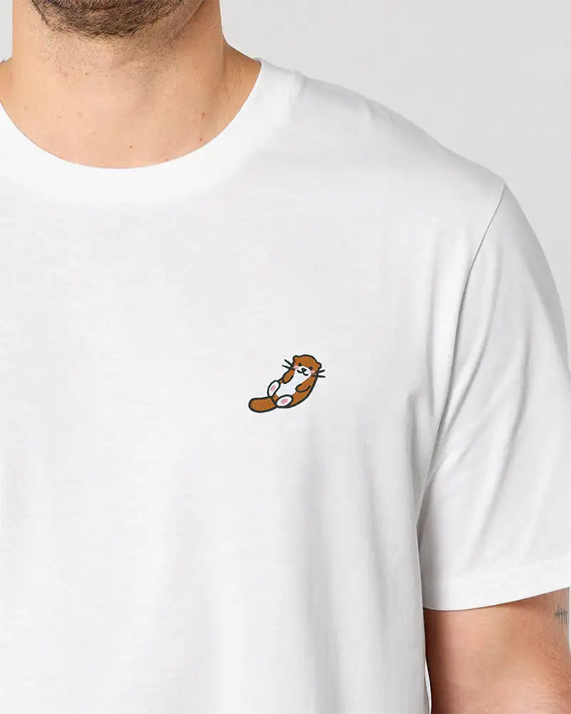 T-shirt blanc homme avec loutre brodé