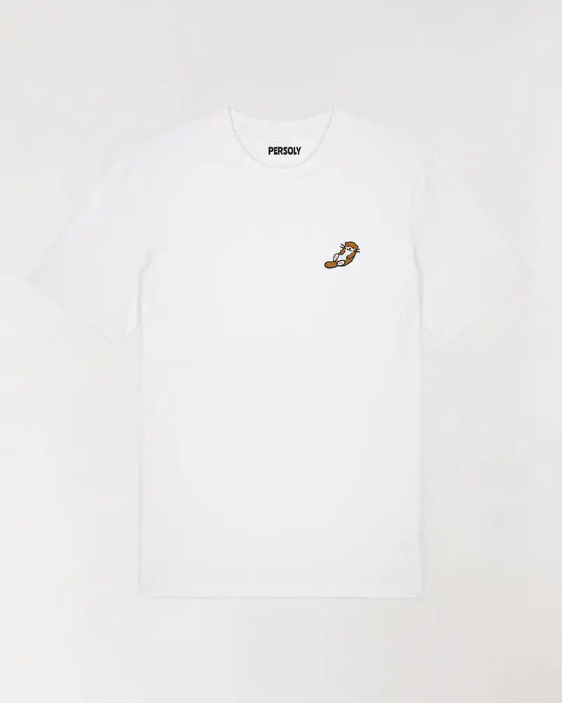 T-shirt blanc homme avec loutre brodé