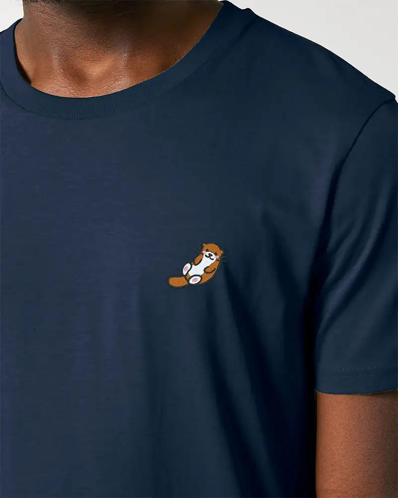 T-shirt bleu homme avec loutre brodé