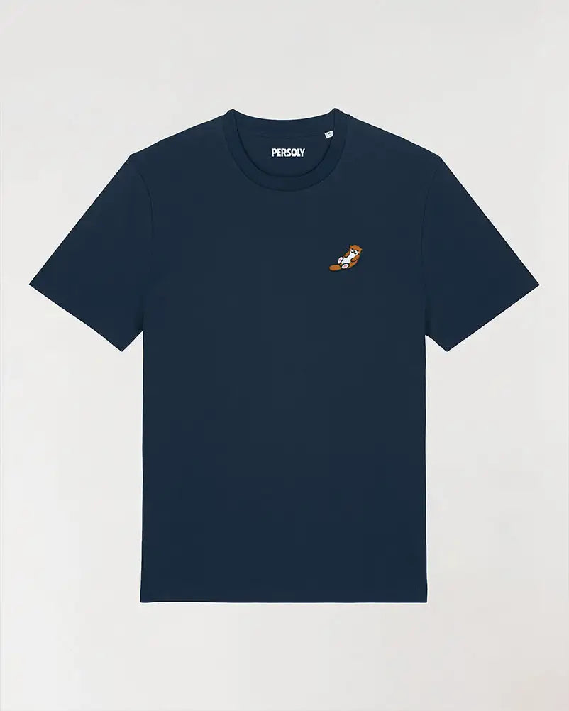 T-shirt bleu homme avec loutre brodé