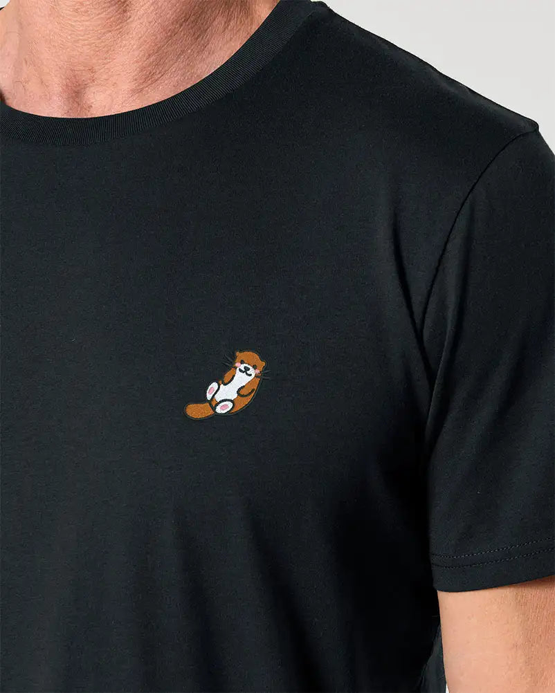 T-shirt noir homme avec loutre brodé