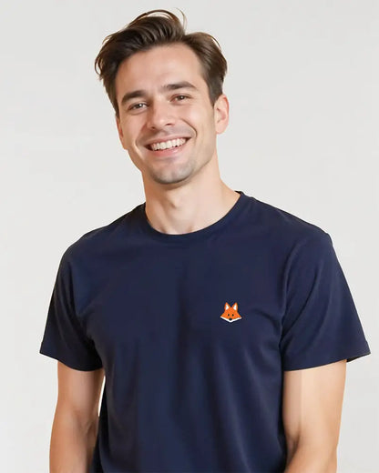 T-shirt bleu homme avec renard brodé